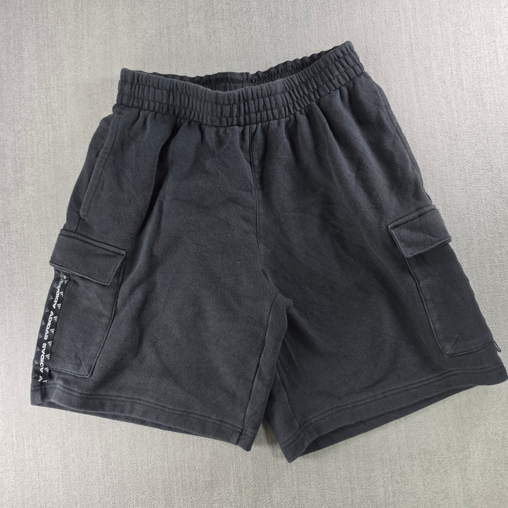 Adidas Cargo Shorts Mens Medium Black Fleece Logo Tape‎ Side Pockets